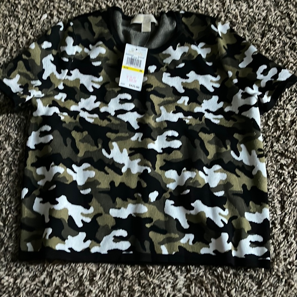 MICHAEL KORS BLACK AND IVY CAMO CROPPED SHIRT